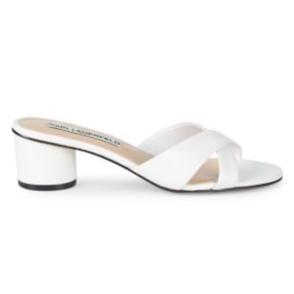 Karl Lagerfeld Paris ‘Fawn’ White Block Heel Sandals - Picture 1 of 5